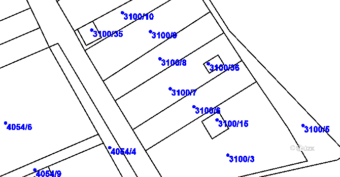 Parcela st. 3100/7 v KÚ Louny, Katastrální mapa