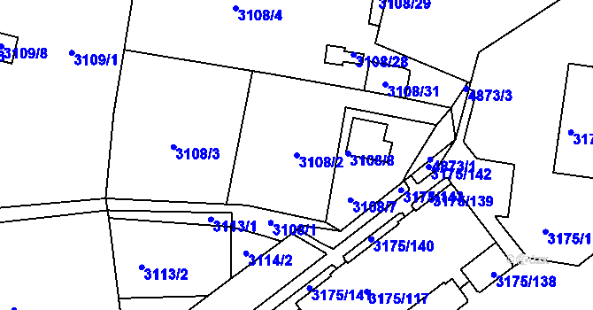 Parcela st. 3108/2 v KÚ Louny, Katastrální mapa