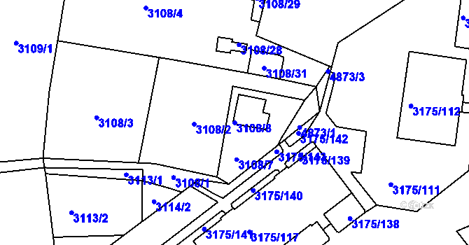 Parcela st. 3108/8 v KÚ Louny, Katastrální mapa