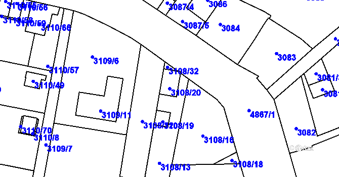 Parcela st. 3108/20 v KÚ Louny, Katastrální mapa