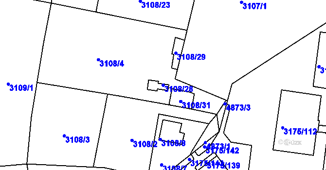 Parcela st. 3108/28 v KÚ Louny, Katastrální mapa