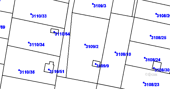 Parcela st. 3109/2 v KÚ Louny, Katastrální mapa