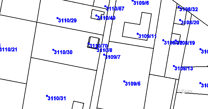 Parcela st. 3109/7 v KÚ Louny, Katastrální mapa