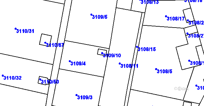 Parcela st. 3109/10 v KÚ Louny, Katastrální mapa
