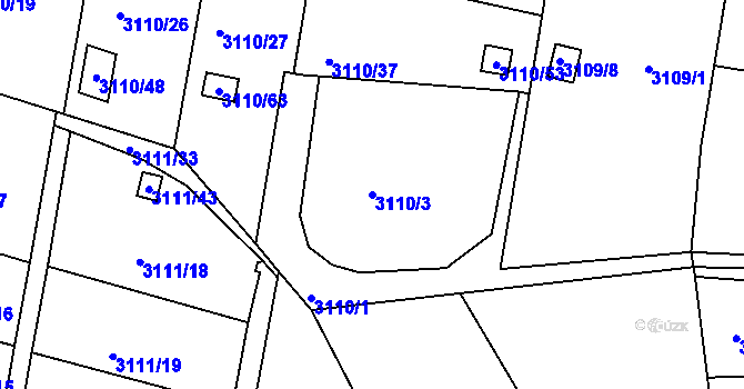 Parcela st. 3110/3 v KÚ Louny, Katastrální mapa