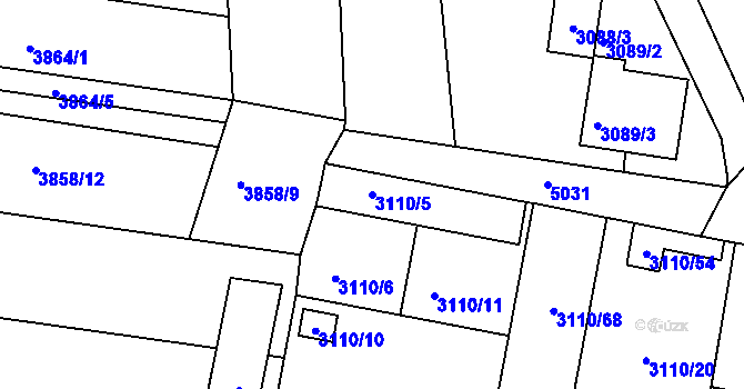 Parcela st. 3110/5 v KÚ Louny, Katastrální mapa