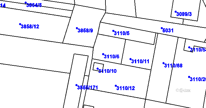 Parcela st. 3110/6 v KÚ Louny, Katastrální mapa