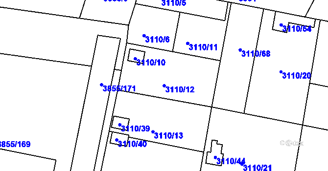 Parcela st. 3110/12 v KÚ Louny, Katastrální mapa
