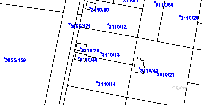 Parcela st. 3110/13 v KÚ Louny, Katastrální mapa