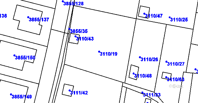 Parcela st. 3110/19 v KÚ Louny, Katastrální mapa