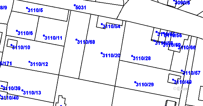 Parcela st. 3110/20 v KÚ Louny, Katastrální mapa