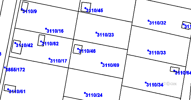 Parcela st. 3110/23 v KÚ Louny, Katastrální mapa