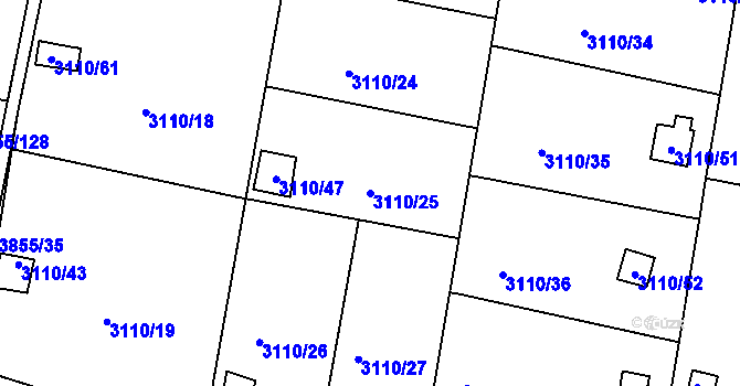 Parcela st. 3110/25 v KÚ Louny, Katastrální mapa