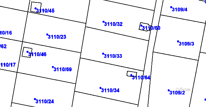 Parcela st. 3110/33 v KÚ Louny, Katastrální mapa