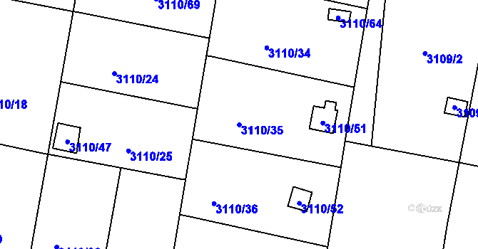 Parcela st. 3110/35 v KÚ Louny, Katastrální mapa