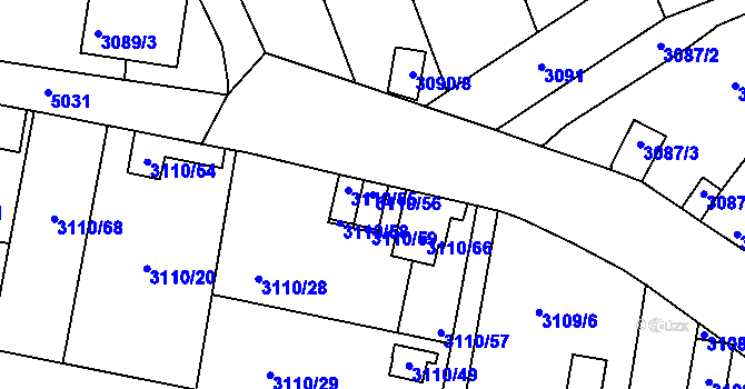 Parcela st. 3110/56 v KÚ Louny, Katastrální mapa