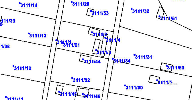 Parcela st. 3111/3 v KÚ Louny, Katastrální mapa