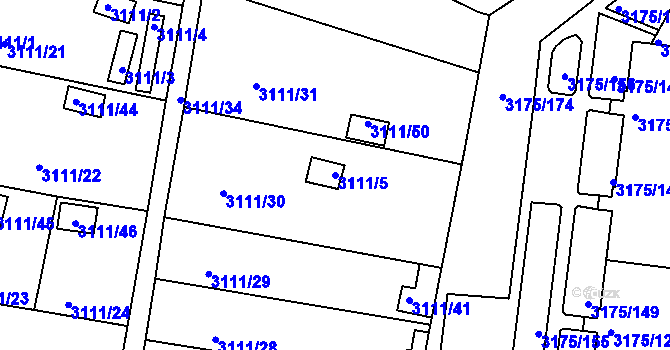 Parcela st. 3111/5 v KÚ Louny, Katastrální mapa