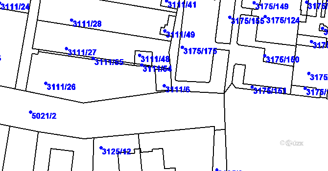 Parcela st. 3111/6 v KÚ Louny, Katastrální mapa