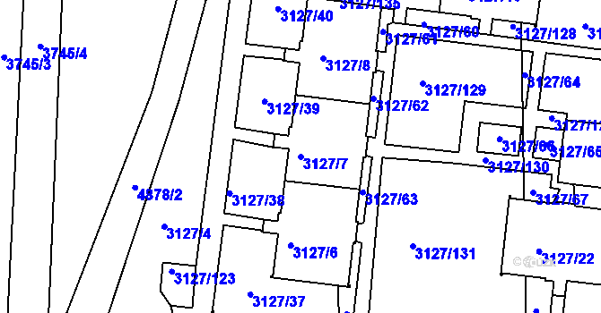 Parcela st. 3127/7 v KÚ Louny, Katastrální mapa