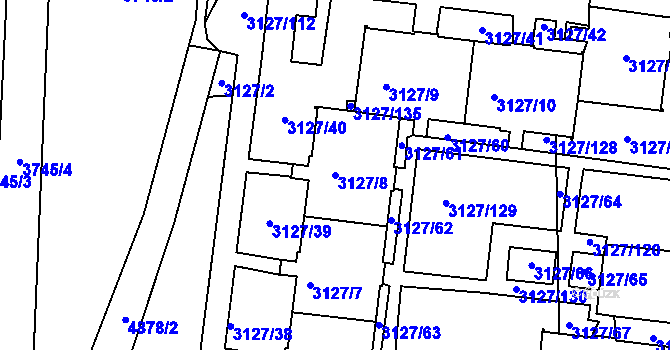 Parcela st. 3127/8 v KÚ Louny, Katastrální mapa
