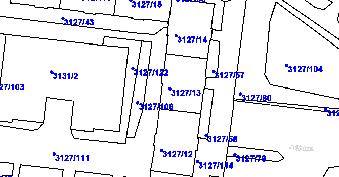 Parcela st. 3127/13 v KÚ Louny, Katastrální mapa