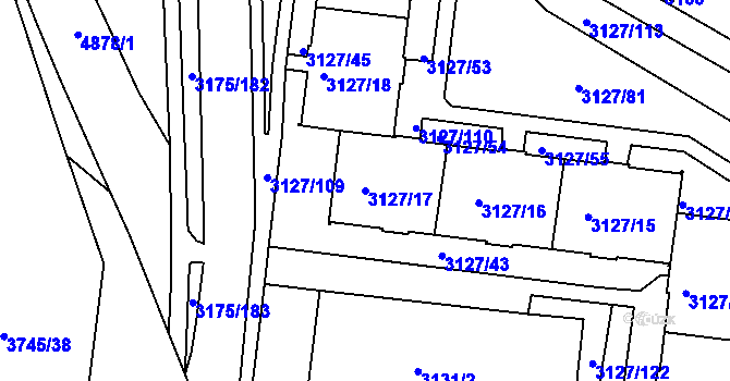 Parcela st. 3127/17 v KÚ Louny, Katastrální mapa