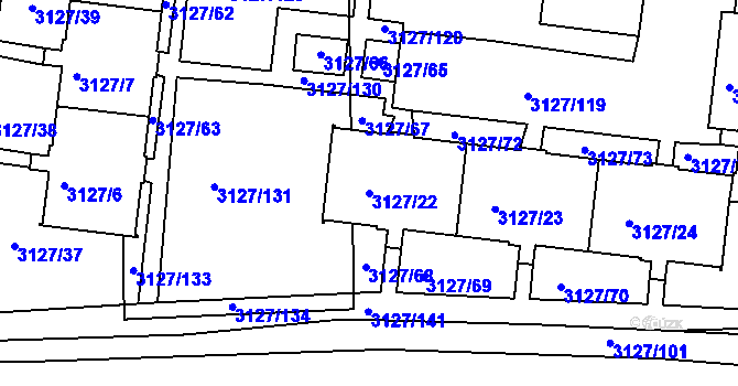 Parcela st. 3127/22 v KÚ Louny, Katastrální mapa