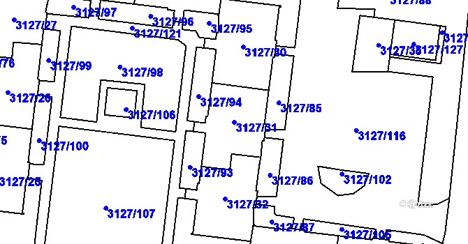 Parcela st. 3127/31 v KÚ Louny, Katastrální mapa