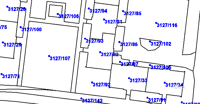 Parcela st. 3127/32 v KÚ Louny, Katastrální mapa