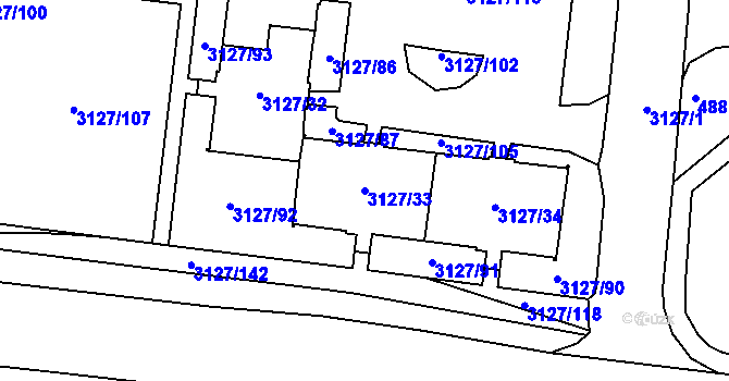 Parcela st. 3127/33 v KÚ Louny, Katastrální mapa