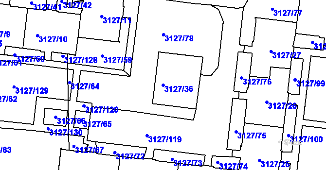 Parcela st. 3127/36 v KÚ Louny, Katastrální mapa