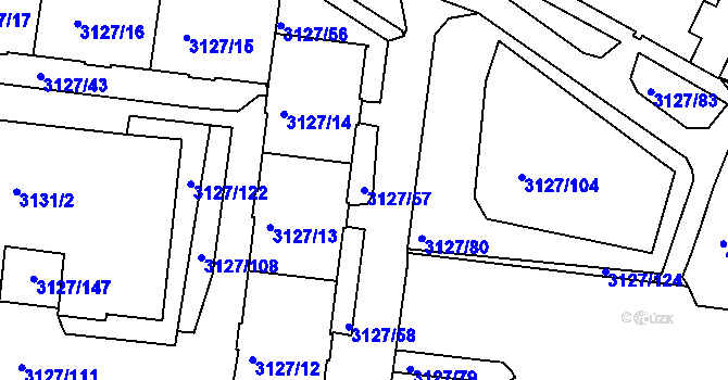 Parcela st. 3127/57 v KÚ Louny, Katastrální mapa