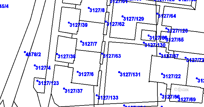 Parcela st. 3127/63 v KÚ Louny, Katastrální mapa
