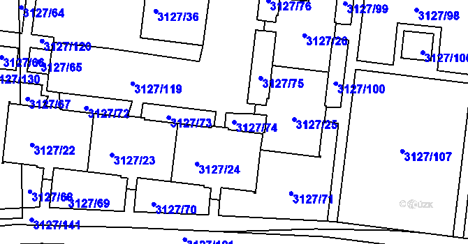 Parcela st. 3127/74 v KÚ Louny, Katastrální mapa