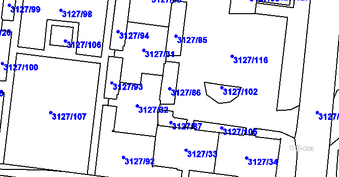 Parcela st. 3127/86 v KÚ Louny, Katastrální mapa