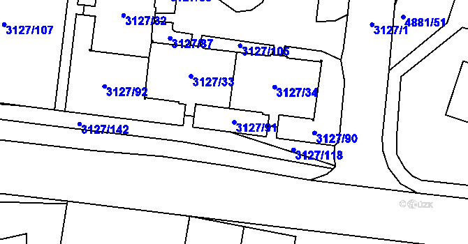 Parcela st. 3127/91 v KÚ Louny, Katastrální mapa