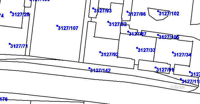 Parcela st. 3127/92 v KÚ Louny, Katastrální mapa