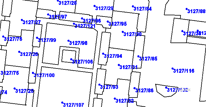 Parcela st. 3127/94 v KÚ Louny, Katastrální mapa