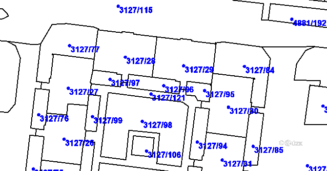Parcela st. 3127/96 v KÚ Louny, Katastrální mapa