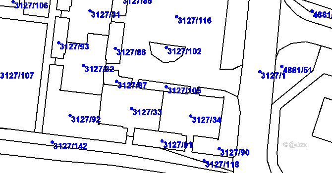 Parcela st. 3127/105 v KÚ Louny, Katastrální mapa