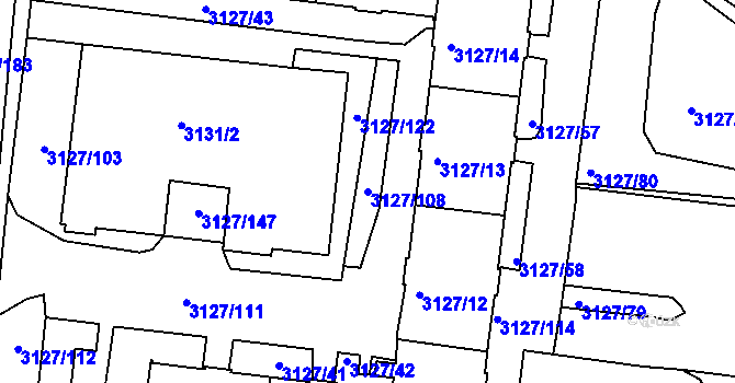Parcela st. 3127/108 v KÚ Louny, Katastrální mapa
