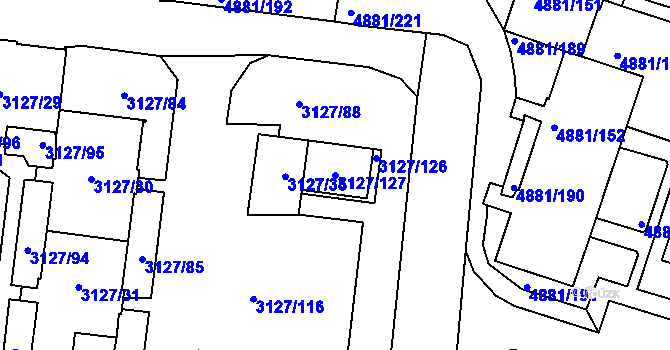 Parcela st. 3127/127 v KÚ Louny, Katastrální mapa