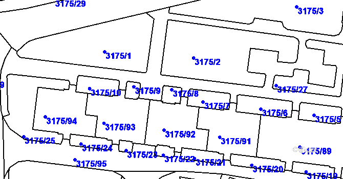 Parcela st. 3175/8 v KÚ Louny, Katastrální mapa
