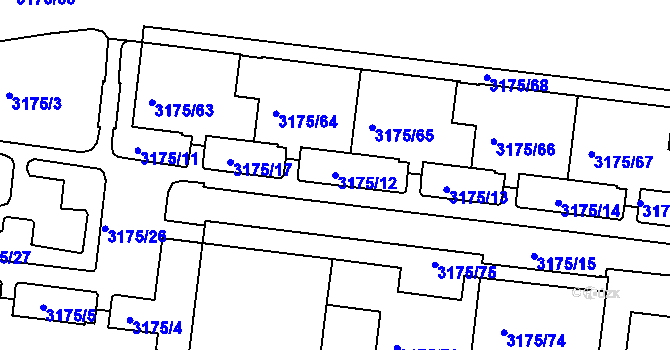 Parcela st. 3175/12 v KÚ Louny, Katastrální mapa