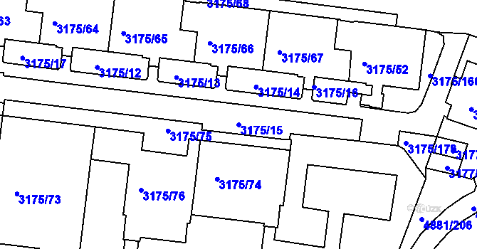 Parcela st. 3175/15 v KÚ Louny, Katastrální mapa