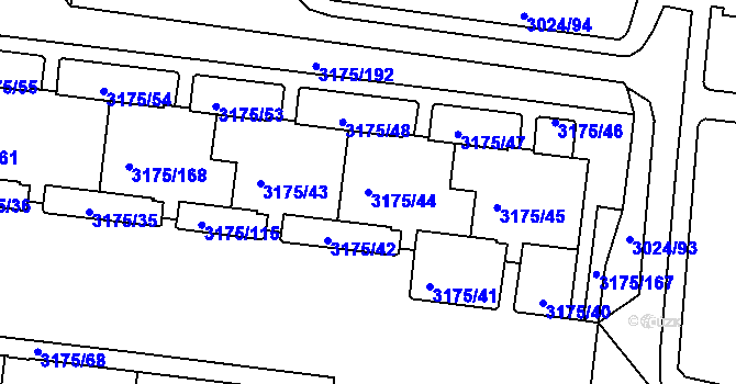 Parcela st. 3175/44 v KÚ Louny, Katastrální mapa