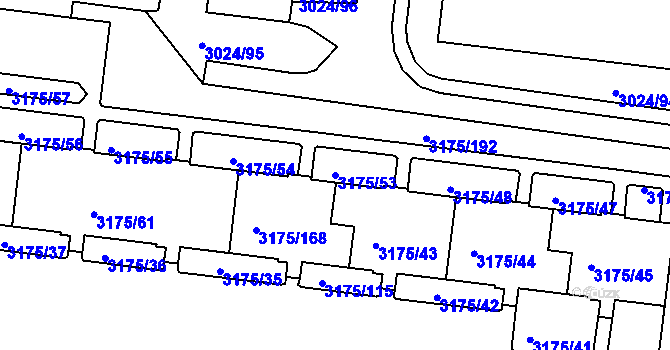 Parcela st. 3175/53 v KÚ Louny, Katastrální mapa