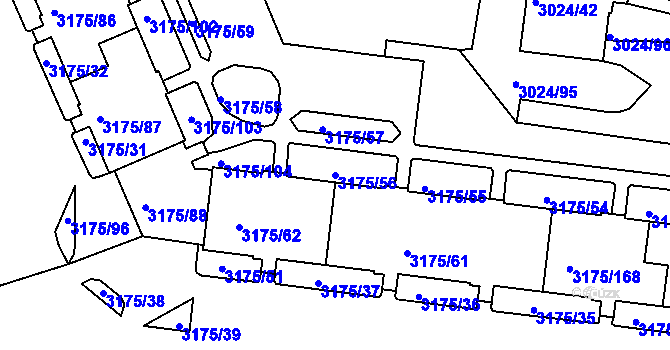 Parcela st. 3175/56 v KÚ Louny, Katastrální mapa