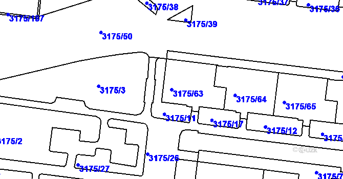 Parcela st. 3175/63 v KÚ Louny, Katastrální mapa